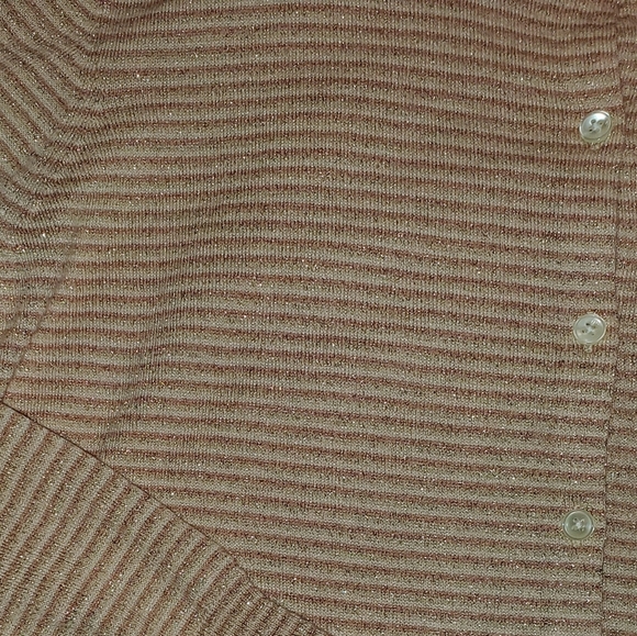 LOFT Peach Striped Shimmer Button Up Cardigan - Picture 4 of 11